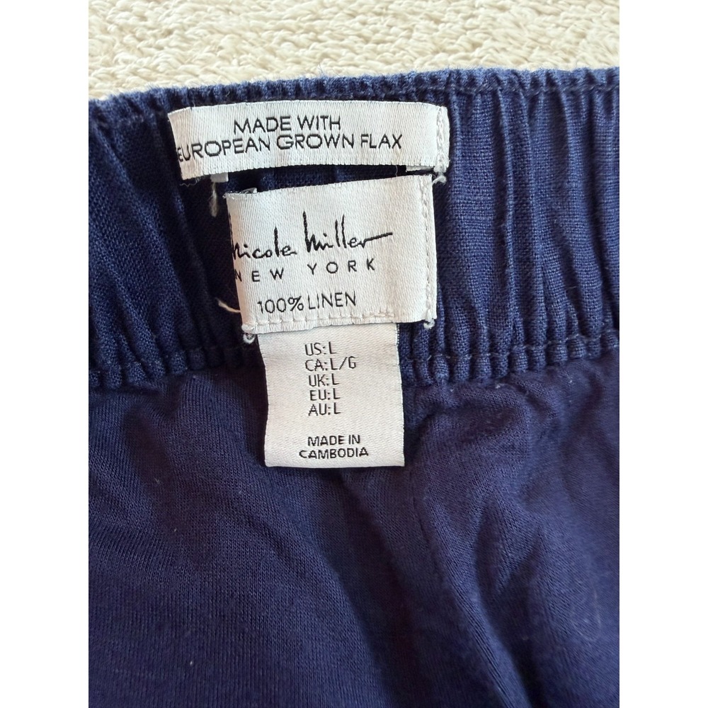 Nicole Miller Linen Skirt Womens L Navy Blue Built-in Shorts Button Front Pocket - Picture 5 of 8